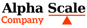 Alpha Scale Company logo that contains a slanted scale